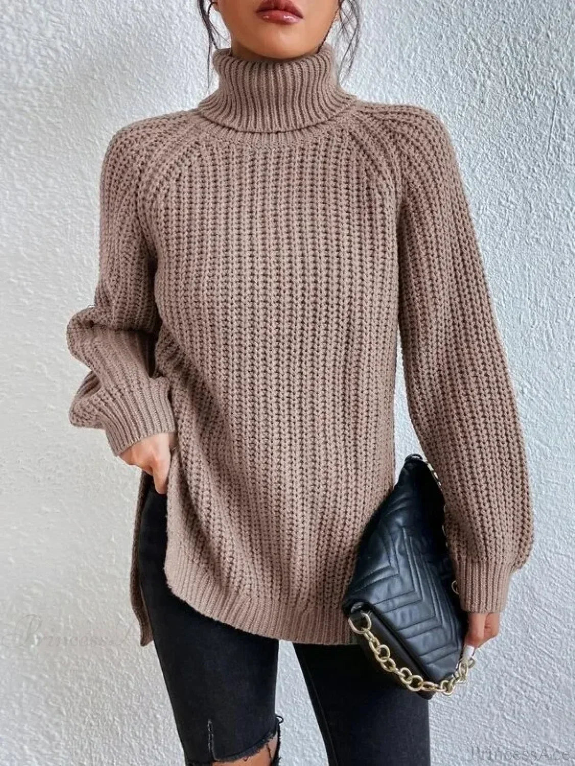 Turtleneck Split Crochet Thick Sweater image 1