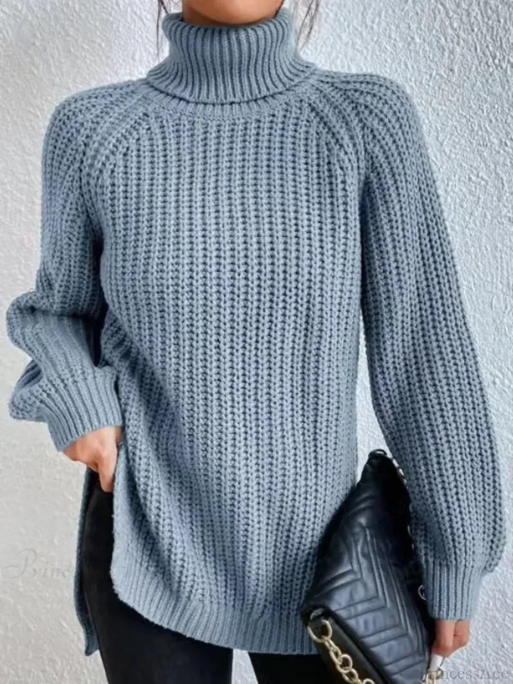 Turtleneck Split Crochet Thick Sweater image 12