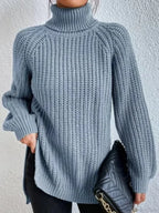 Turtleneck Split Crochet Thick Sweater image 12