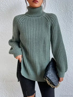 Turtleneck Split Crochet Thick Sweater image 13