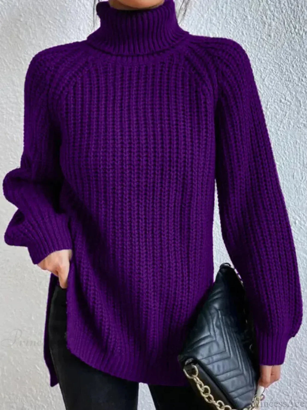 Turtleneck Split Crochet Thick Sweater image 10