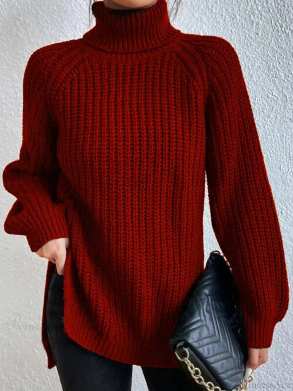 Turtleneck Split Crochet Thick Sweater image 11