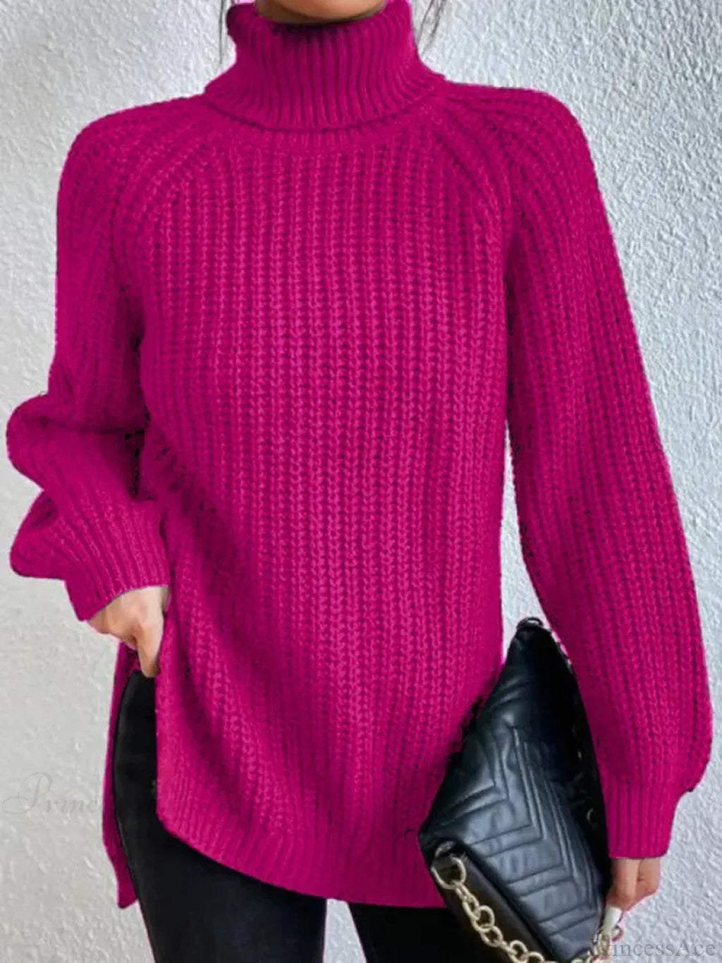 Turtleneck Split Crochet Thick Sweater image 4