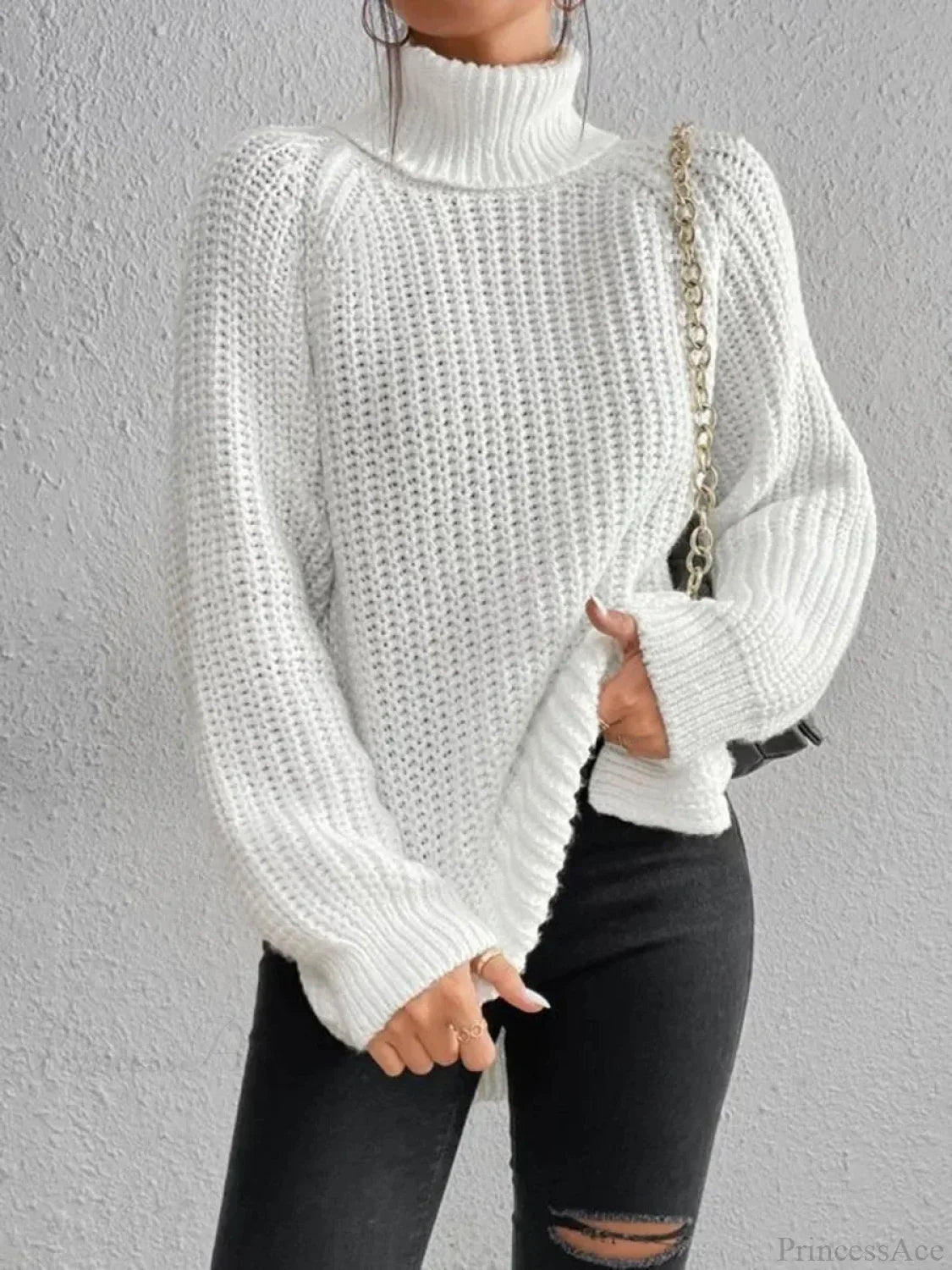 Turtleneck Split Crochet Thick Sweater image 2