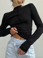 Turtleneck Y2K Long Sleeve Casual Slim Fit Knit Top image 3