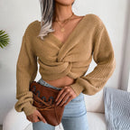 Twist Front V Neck Crop Sweater image 3