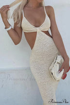 Twisted-front Backless Knit Cami Dress with Cutout image 1