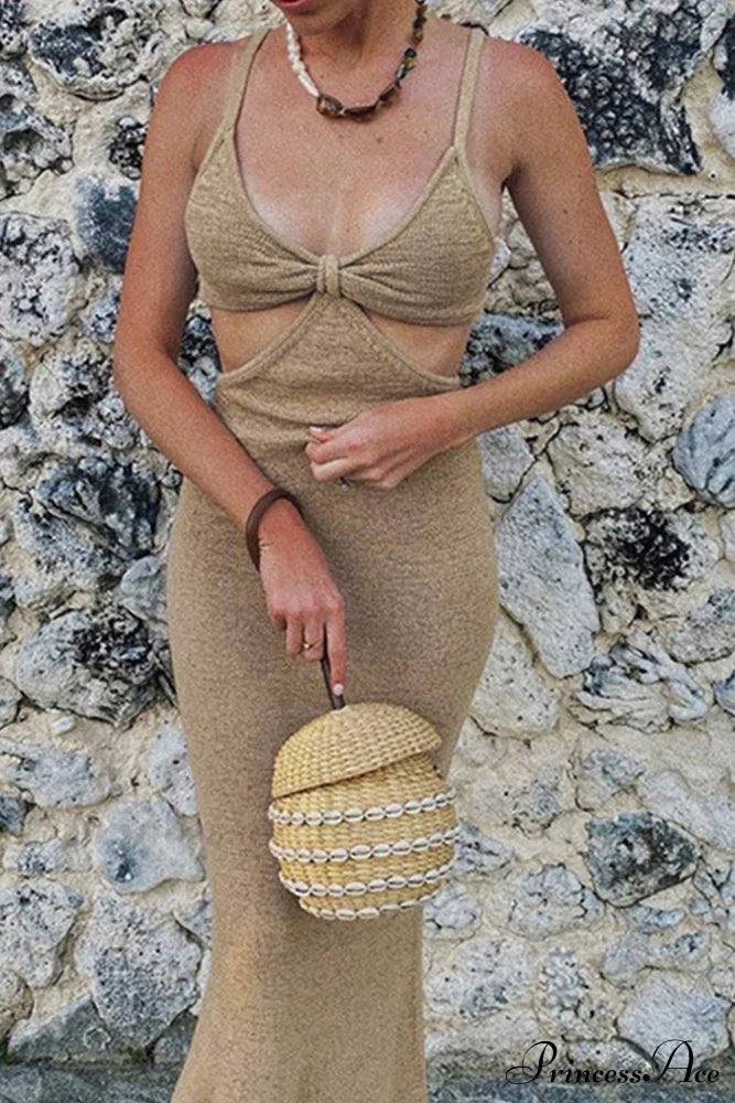 Twisted-front Backless Knit Cami Dress with Cutout image 11