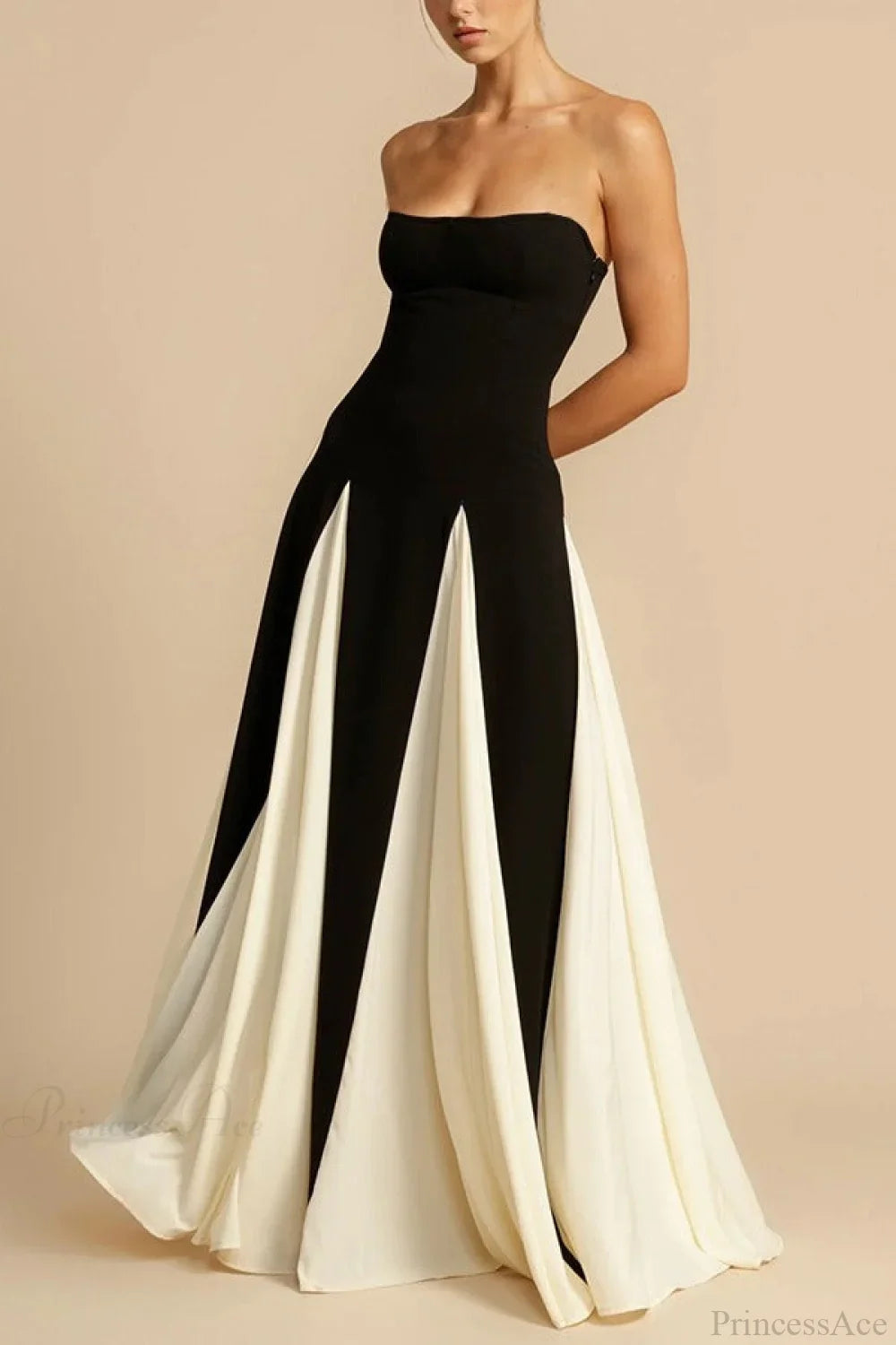 Two-Tone Paneled Tulle Strapless Evening Dress image 3