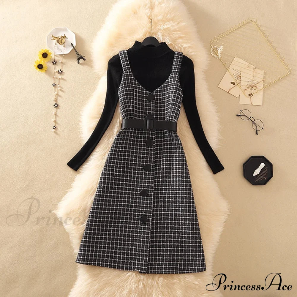 Two Winter Knee-Length vestidos Autumn plus party Women Fashion Elegant wool Piece belt Gown Valentine's for With Dresses size Streetwear Gown Sweater Day image 3