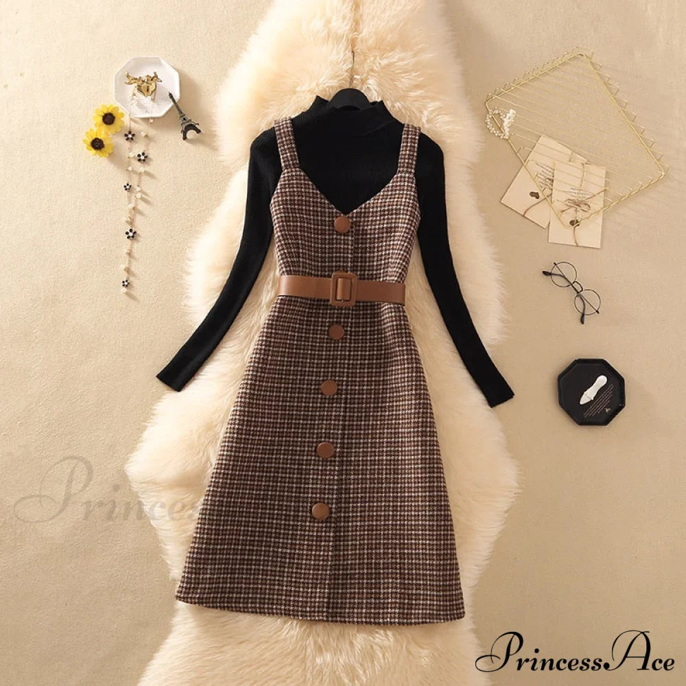 Two Winter Knee-Length vestidos Autumn plus party Women Fashion Elegant wool Piece belt Gown Valentine's for With Dresses size Streetwear Gown Sweater Day image 2