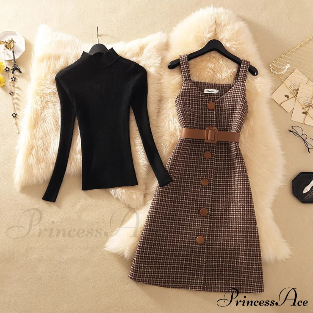Two Winter Knee-Length vestidos Autumn plus party Women Fashion Elegant wool Piece belt Gown Valentine's for With Dresses size Streetwear Gown Sweater Day image 7