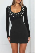 U Neck Long Sleeve Hot Fitted Mini Dress image 1