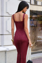 U Neck Suede Cami Sexy Maxi Dress image 4