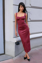 U Neck Suede Cami Sexy Maxi Dress image 2
