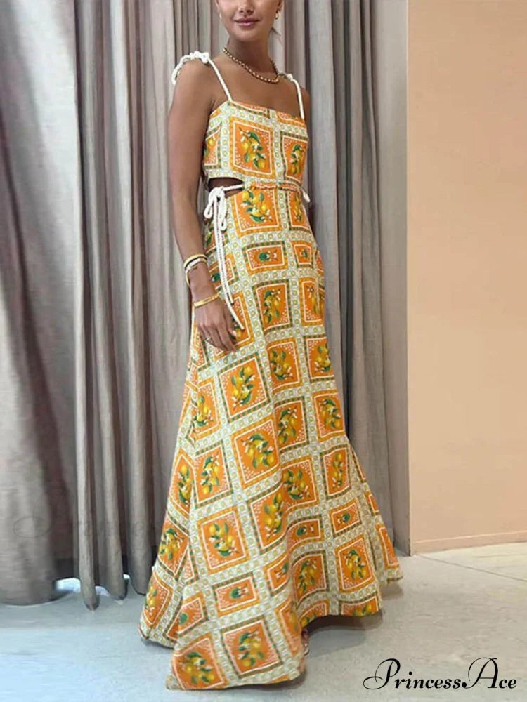 Unique Lemon Stylish Print Strappy Dress image 2