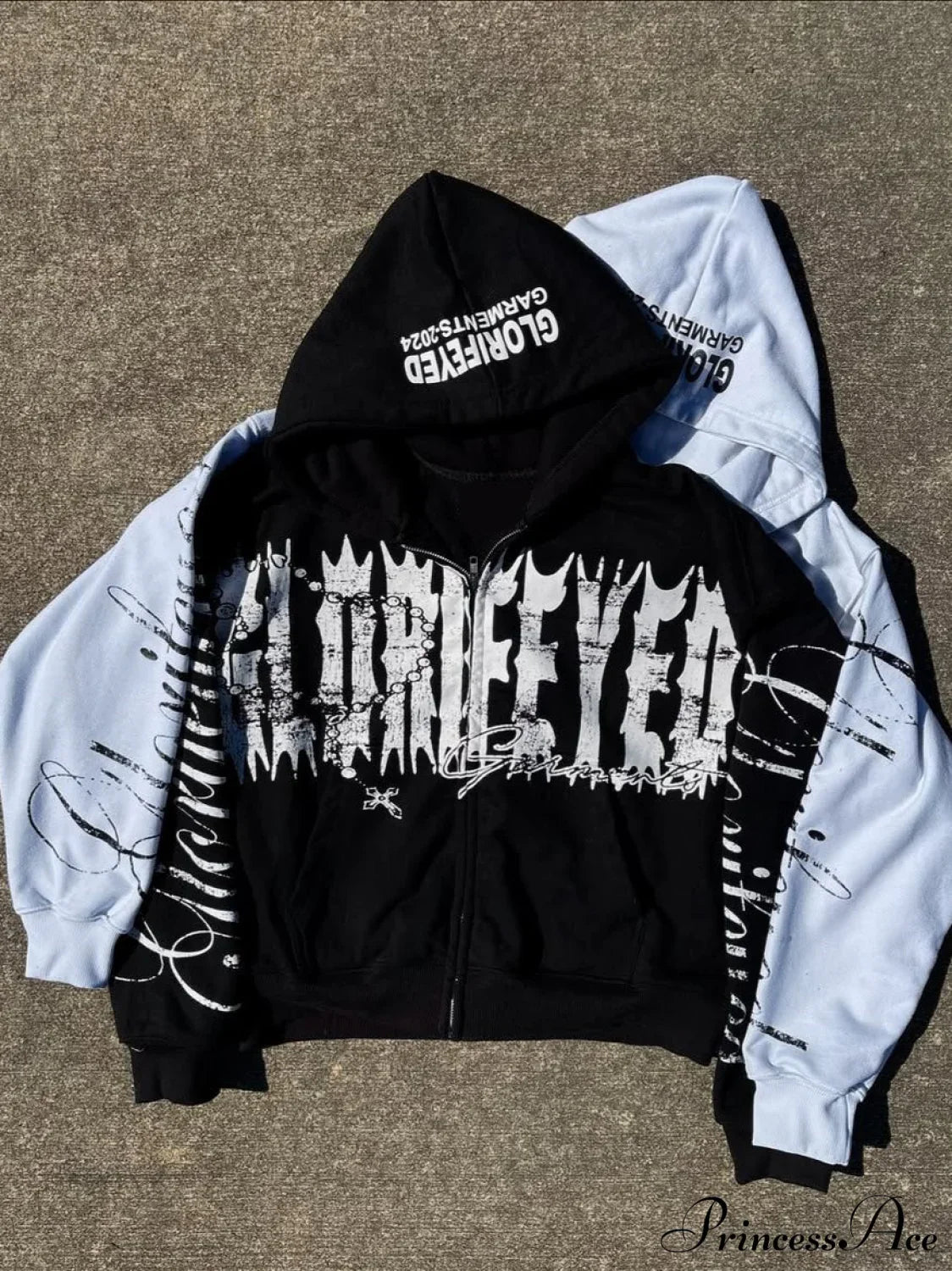 Unique Letter Print Retro Street Zip Hoodie image 3