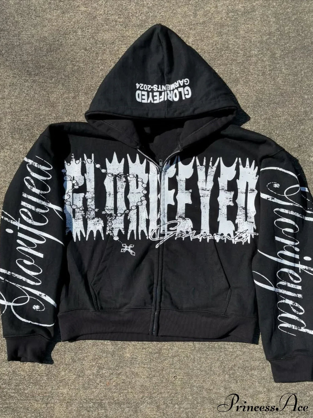 Unique Letter Print Retro Street Zip Hoodie image 1