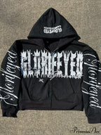 Unique Letter Print Retro Street Zip Hoodie image 1