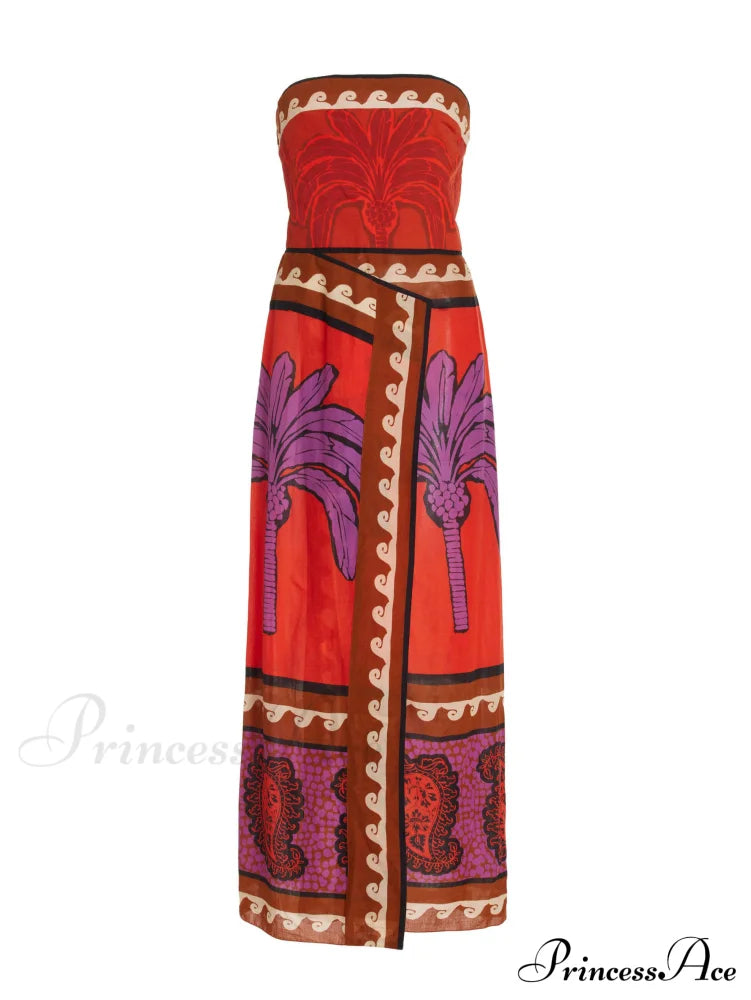 Unique Palm Tree Charming Floral Off-Shoulder Midi Dress image 4