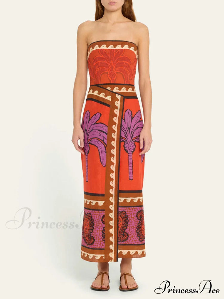 Unique Palm Tree Charming Floral Off-Shoulder Midi Dress image 3
