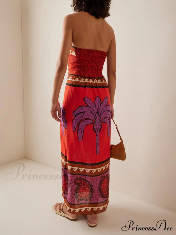 Unique Palm Tree Charming Floral Off-Shoulder Midi Dress image 5