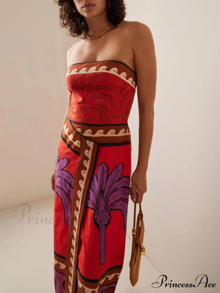 Unique Palm Tree Charming Floral Off-Shoulder Midi Dress image 2