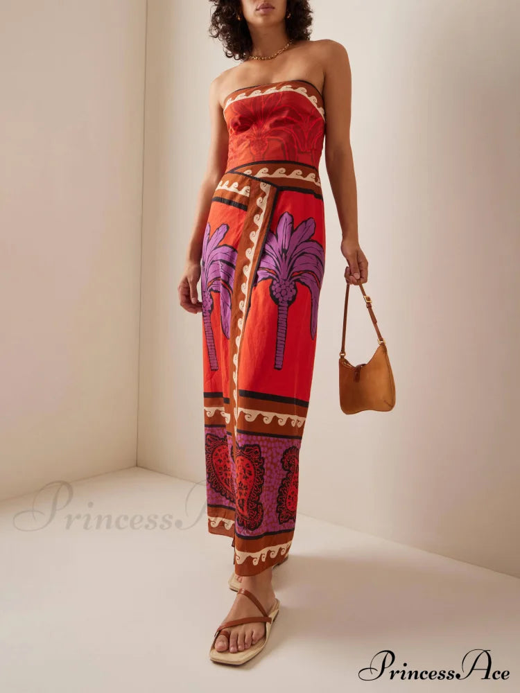 Unique Palm Tree Charming Floral Off-Shoulder Midi Dress image 1