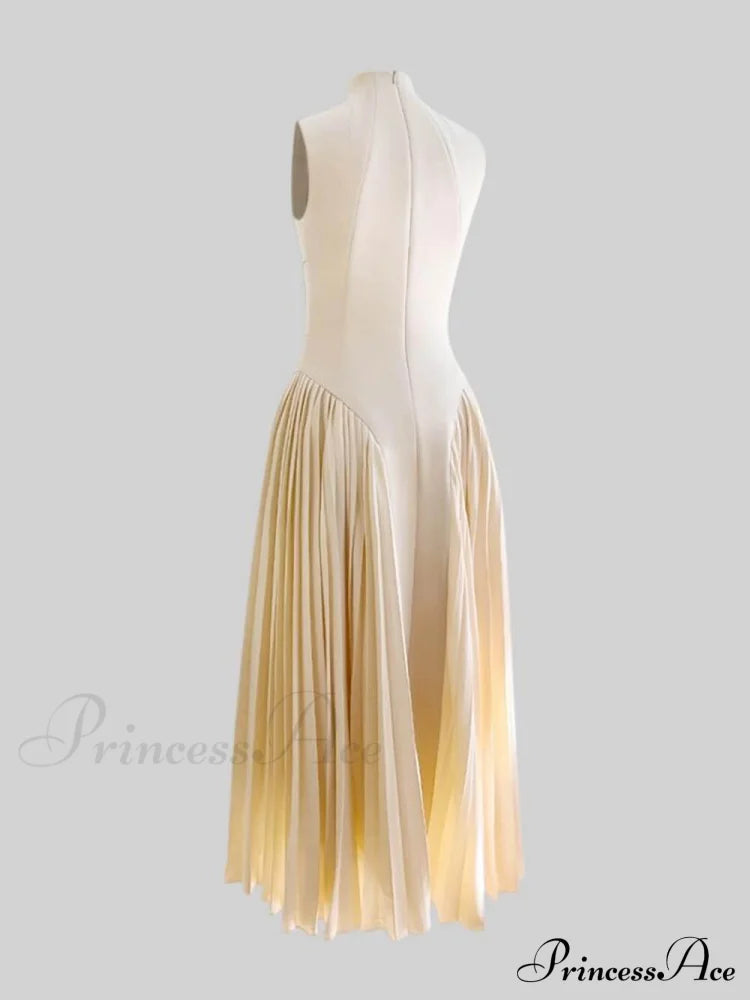 Unique Pleated Paneled Charming Sleeveless Midi Dress image 3