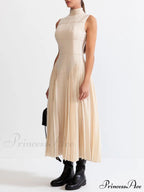 Unique Pleated Paneled Charming Sleeveless Midi Dress image 2