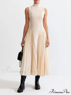 Unique Pleated Paneled Charming Sleeveless Midi Dress image 1