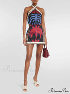 Unique Summer Print Charming Halter Neck Mini Dress image 2