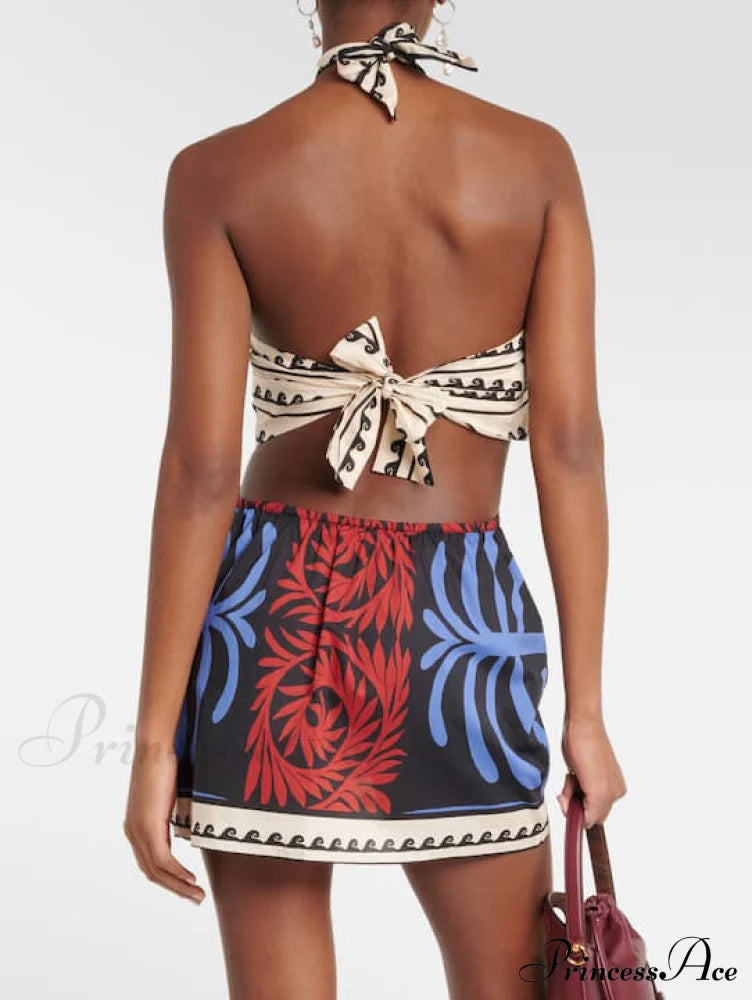 Unique Summer Print Charming Halter Neck Mini Dress image 3