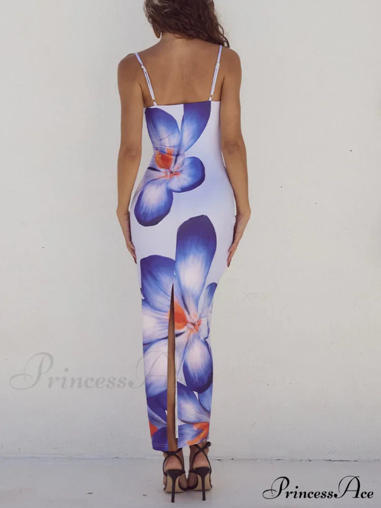 Unique Violet Floral Charming Print Strap Midi Dress image 6