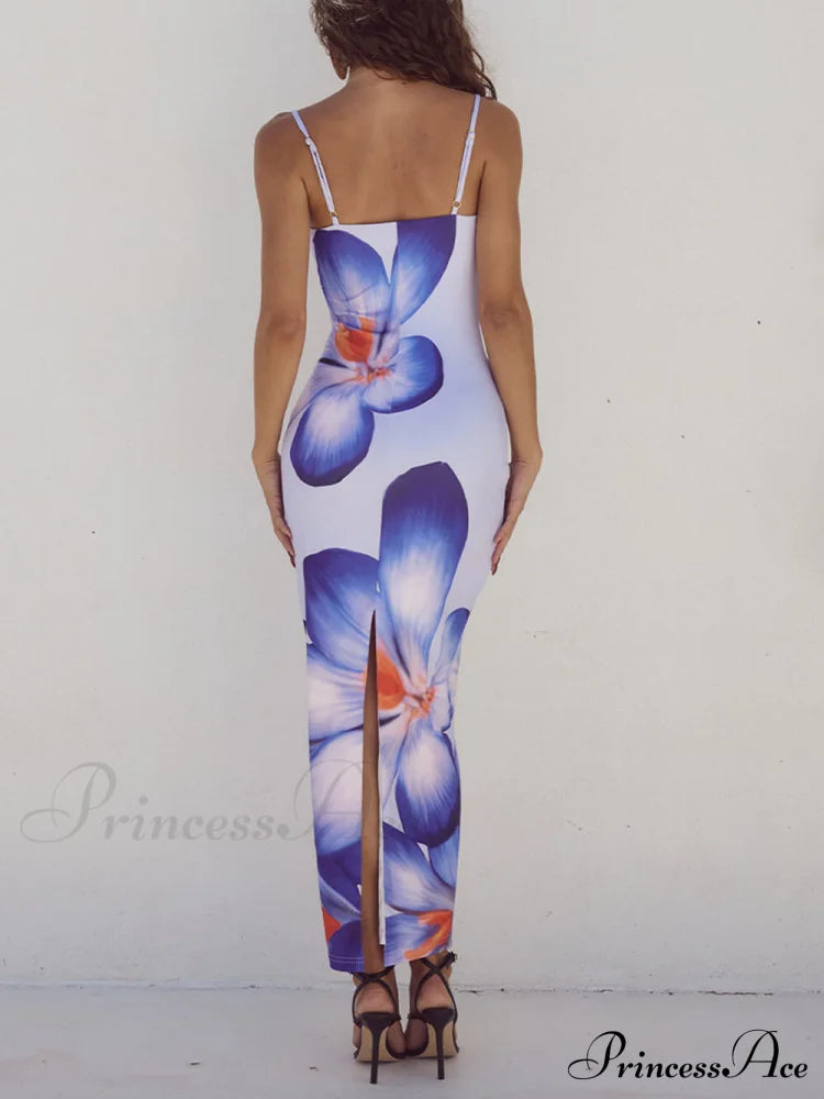 Unique Violet Floral Charming Print Strap Midi Dress image 5