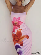 Unique Violet Floral Charming Print Strap Midi Dress image 7