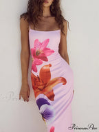 Unique Violet Floral Charming Print Strap Midi Dress image 9