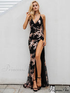 Up Split - Lace Party Halter Long Sequin Gown for Full-Length Gown Evening High with Length Sexy Women image 2