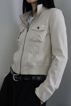 Utility Solid Color Pocket Stand Collar Waist Cinched Jacket image 3