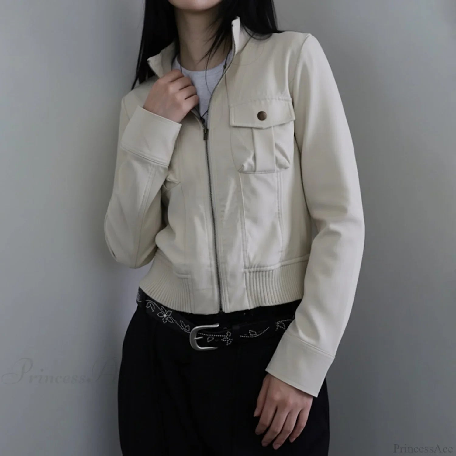 Utility Solid Color Pocket Stand Collar Waist Cinched Jacket image 5