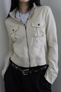 Utility Solid Color Pocket Stand Collar Waist Cinched Jacket image 1