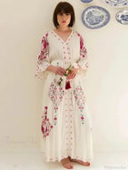 V Collar Embroidery Oversized Casual Cotton Boho Dress image 1