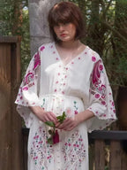 V Collar Embroidery Oversized Casual Cotton Boho Dress image 4