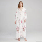 V Collar Embroidery Oversized Casual Cotton Boho Dress image 5