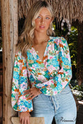 V Design Puff Neck Flowered Arm Shirt image 1