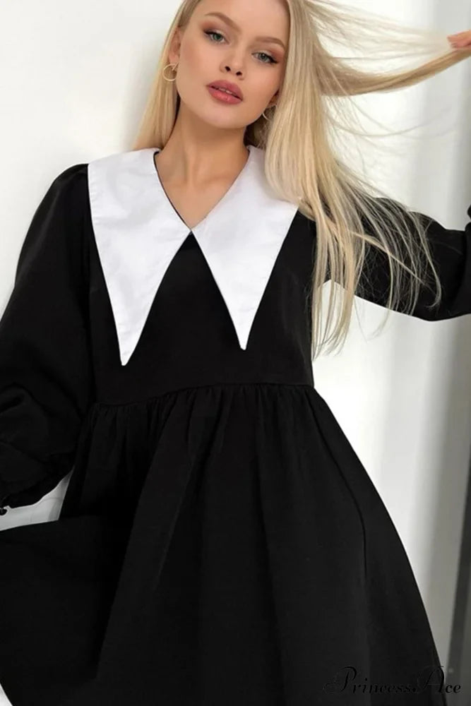 V Neck Babydoll Dress in Solid Color image 3