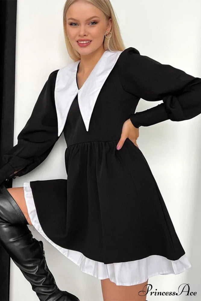V Neck Babydoll Dress in Solid Color image 2