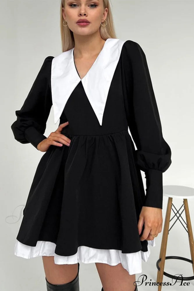V Neck Babydoll Dress in Solid Color image 1