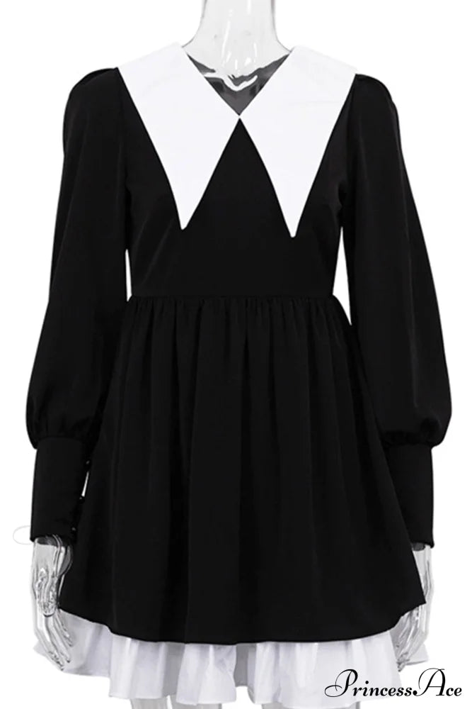 V Neck Babydoll Dress in Solid Color image 4