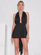 V-Neck Backless Bandage Mini Dress image 7